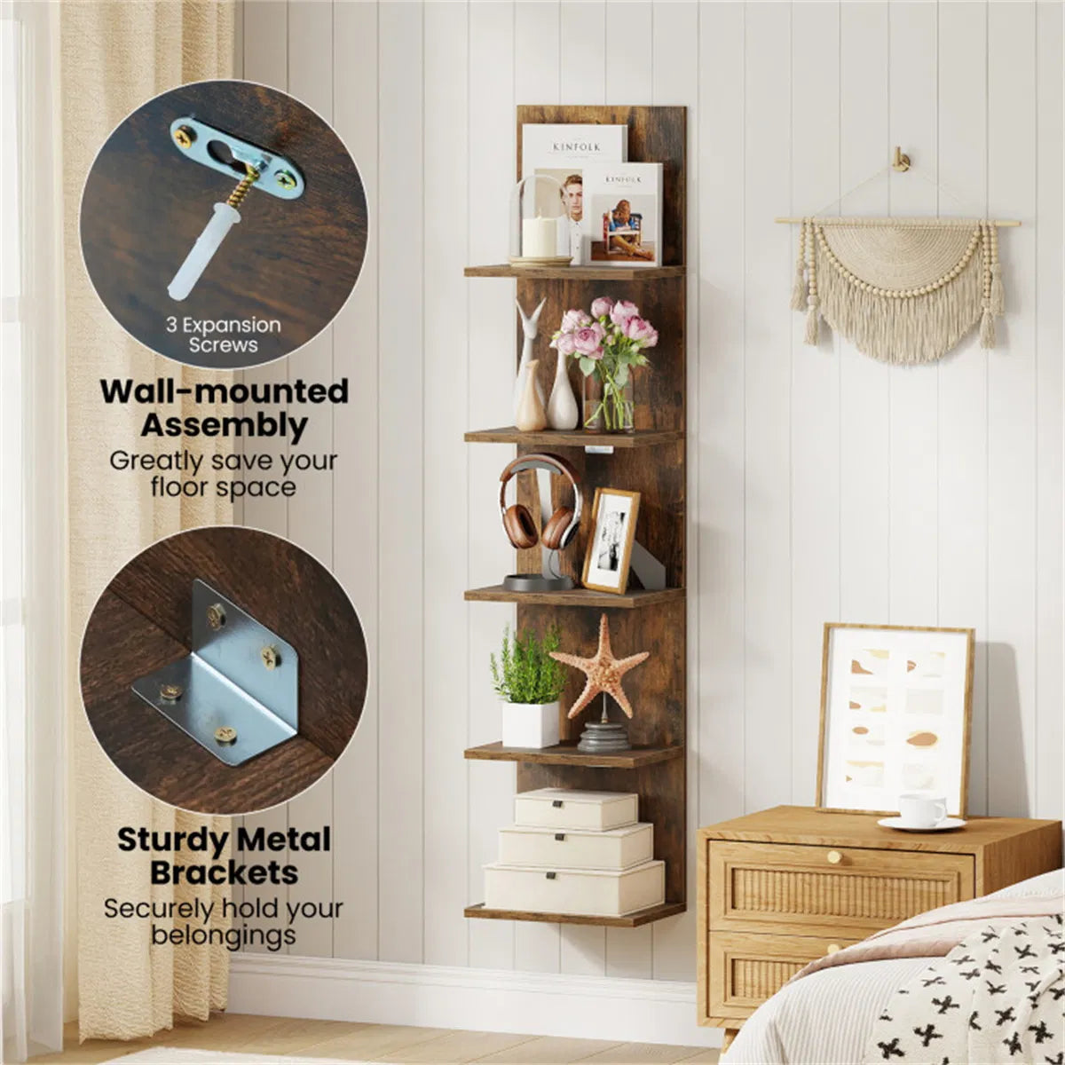 GrainStep 5-Tier Wall Mounted Corner Shelf – detail 5