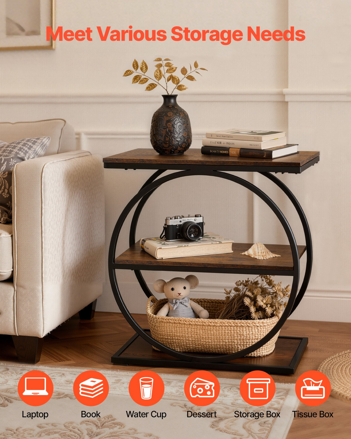 RingFrame 3-Tier Round Nightstand – detail 2
