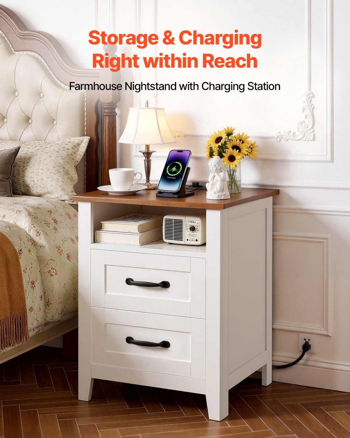 HavenCharge Farmhouse Nightstand