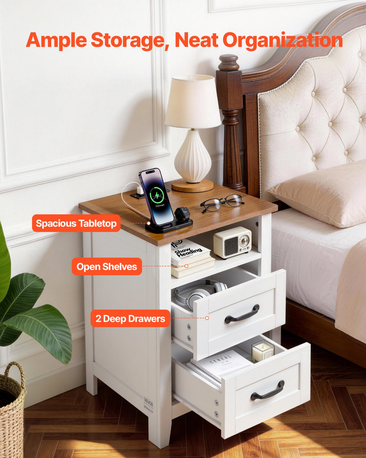 HavenCharge Farmhouse Nightstand – detail 2