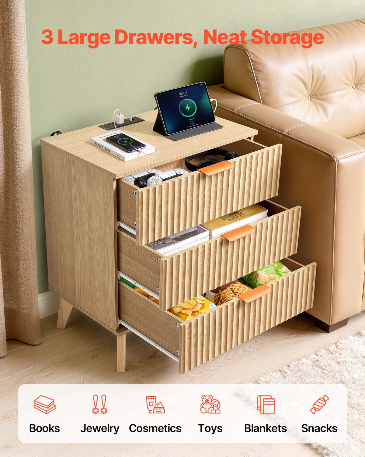 FluteCove Fluted Nightstand – detail 2