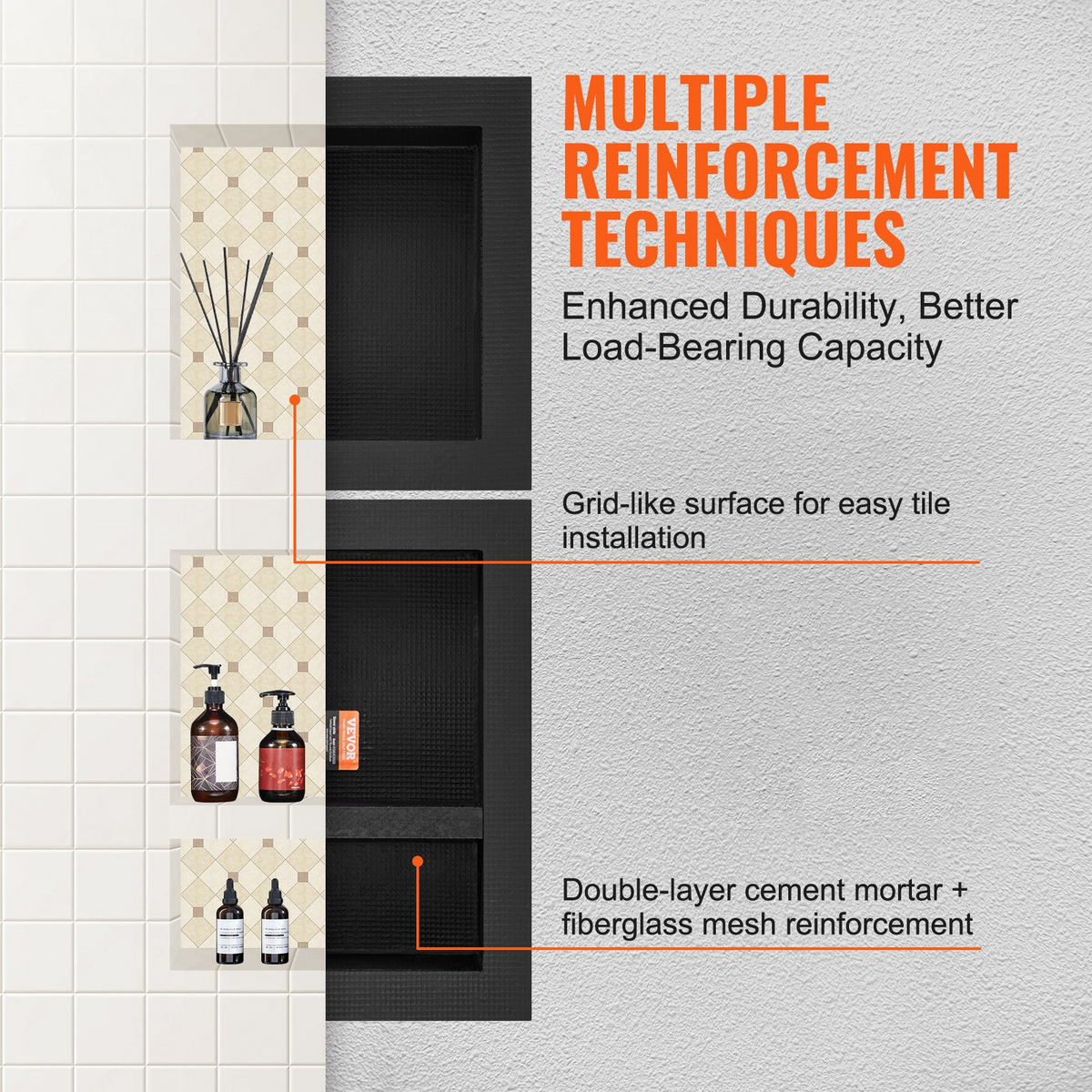 NicheTrio Recessed Shower Shelf Set – detail 2
