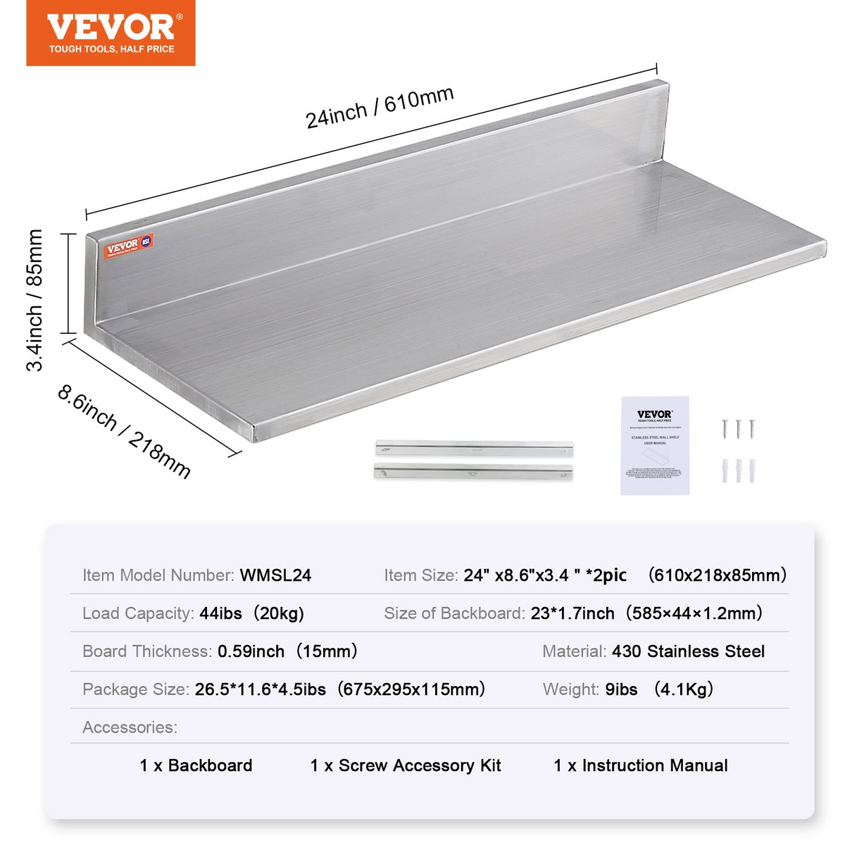SpanRack Stainless Floating Shelf, 24-Inch – detail 5