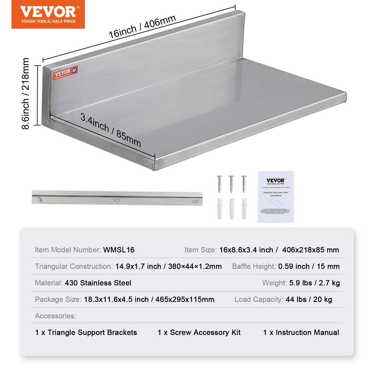 SpanRack Stainless Floating Shelf, 16-Inch – detail 5