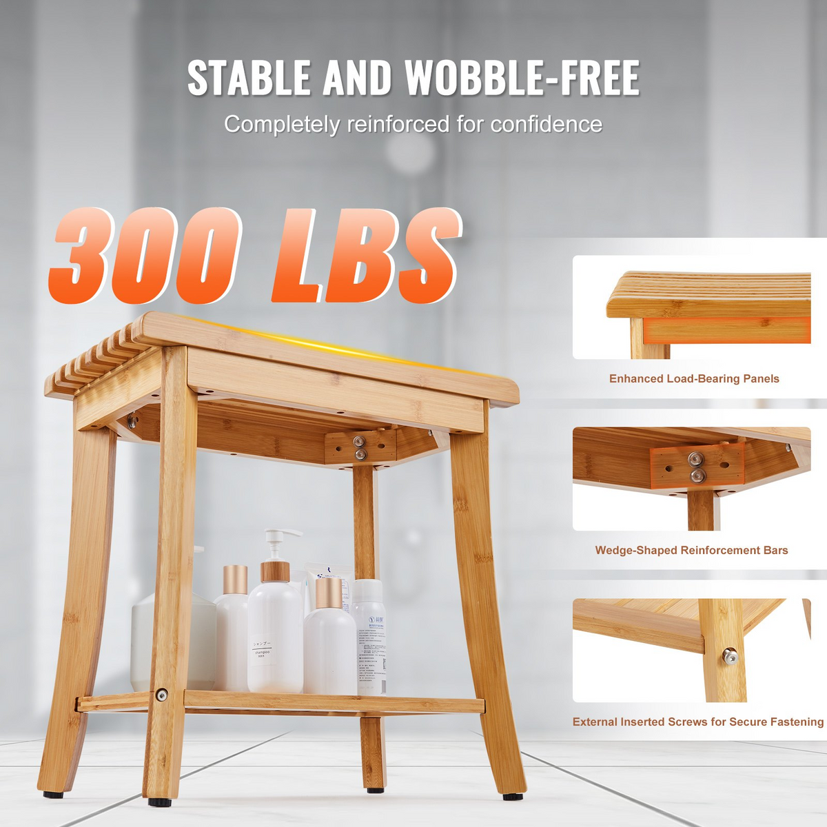 BambooRest Waterproof Shower Bench – detail 1