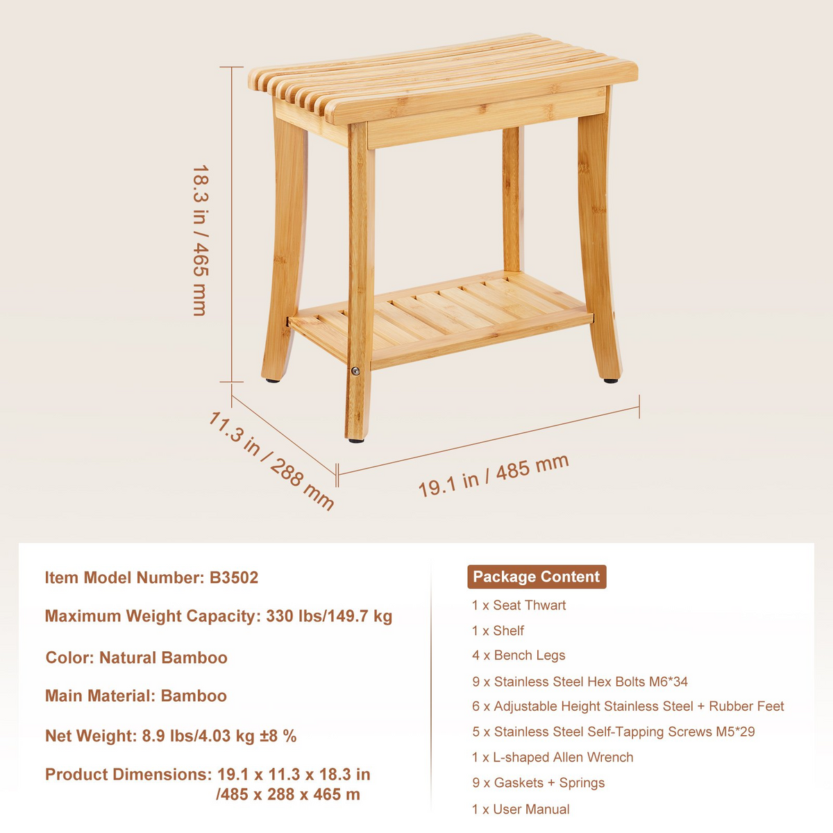 BambooRest Waterproof Shower Bench – detail 5