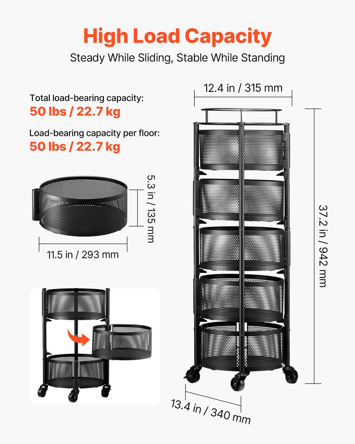 SpinCrate 5-Tier Rotating Produce Cart – detail 1