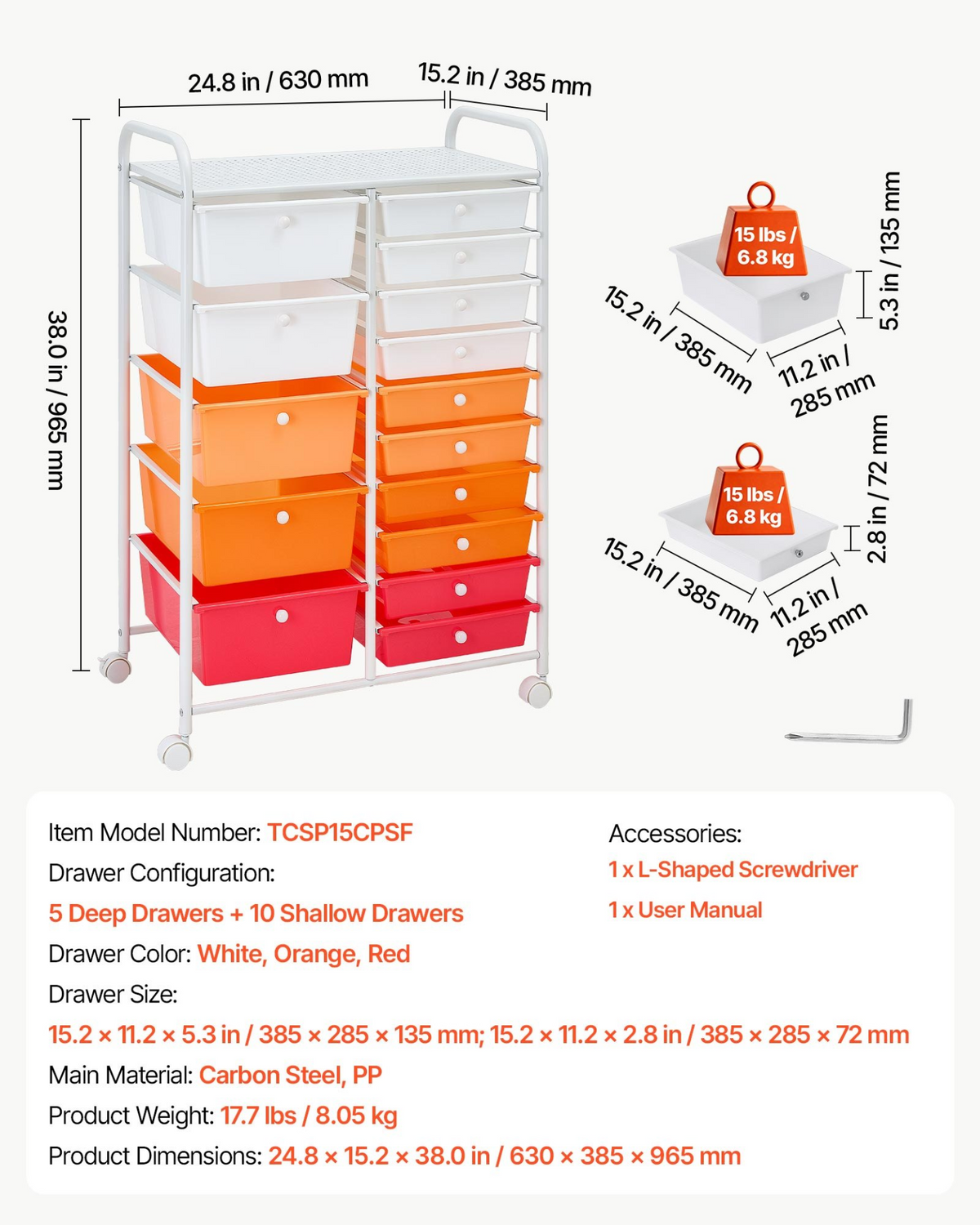 CraftRoll 15-Drawer Rolling Cart – detail 6