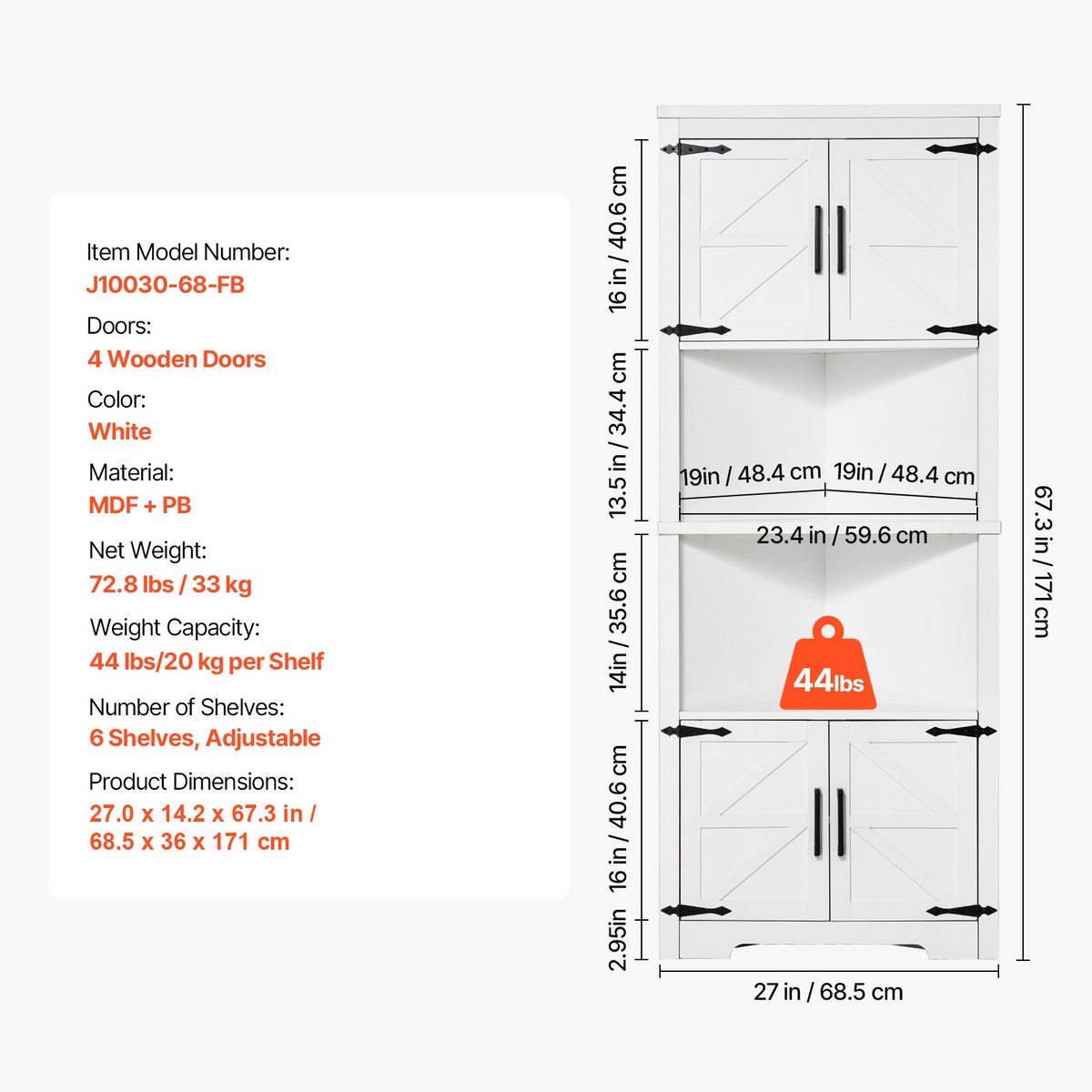 CornerKeep Tall Farmhouse Storage Cabinet – detail 5