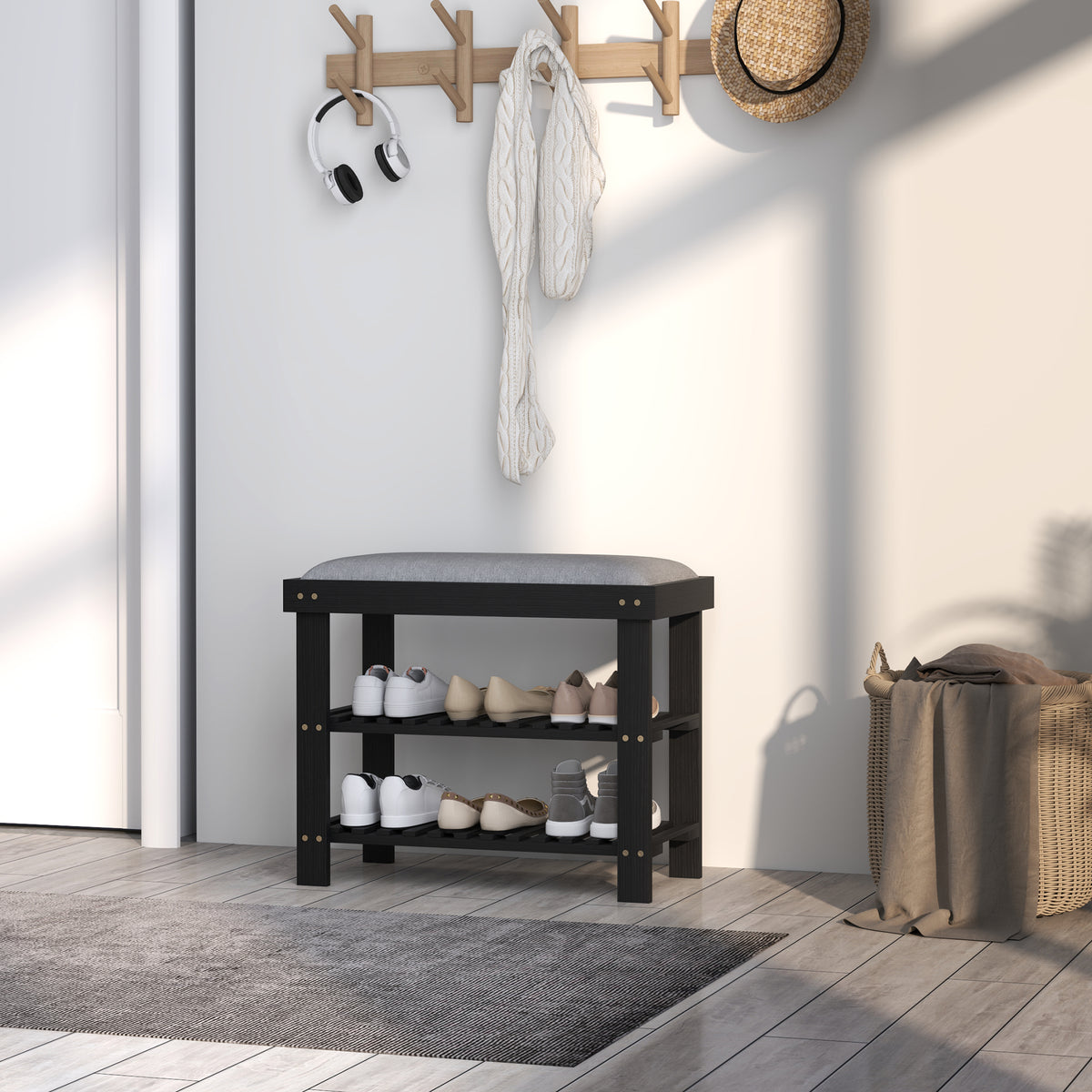 OakBench Bamboo Shoe Storage Bench – detail 6