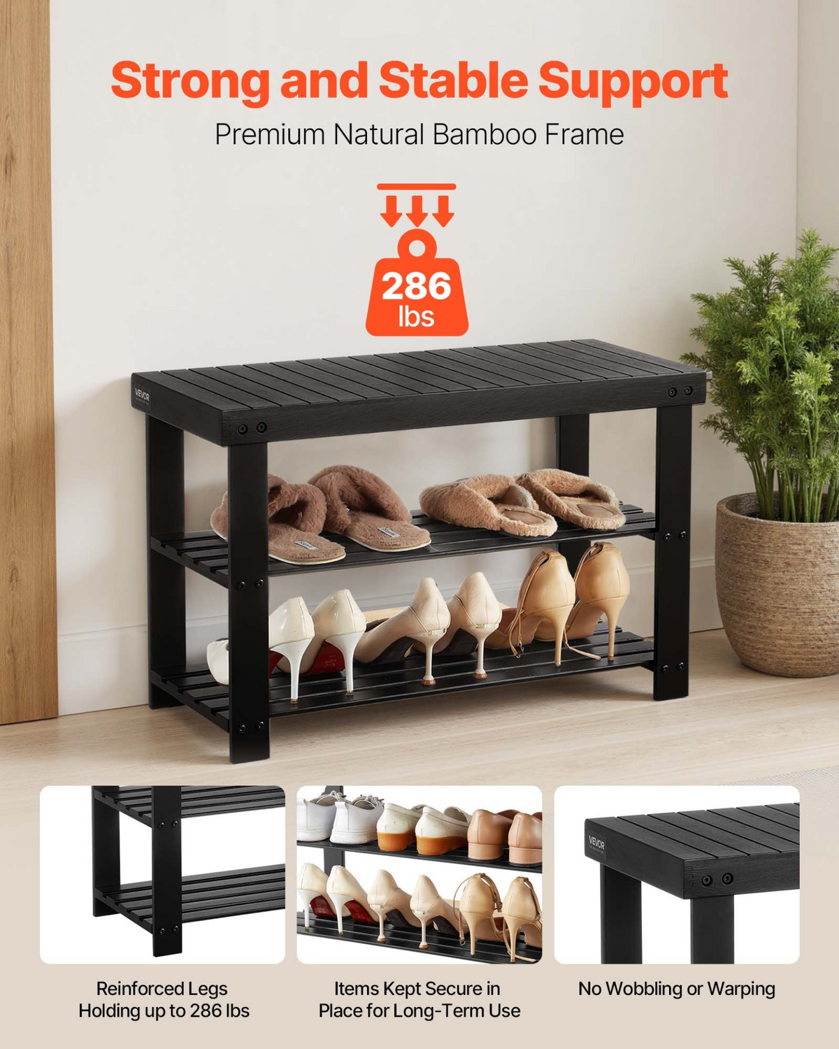 EntryBench 3-Tier Bamboo Shoe Rack – detail 2