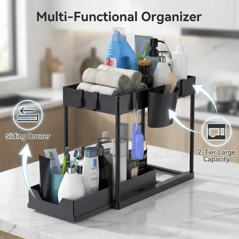 SlideKeep Sliding Under-Sink Organizer with Hooks