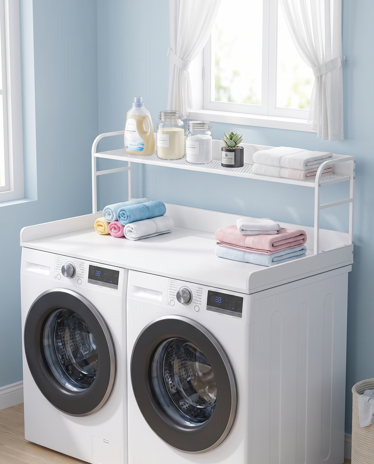 ShelfSpan Countertop, White - pastel blue laundry room with shelf