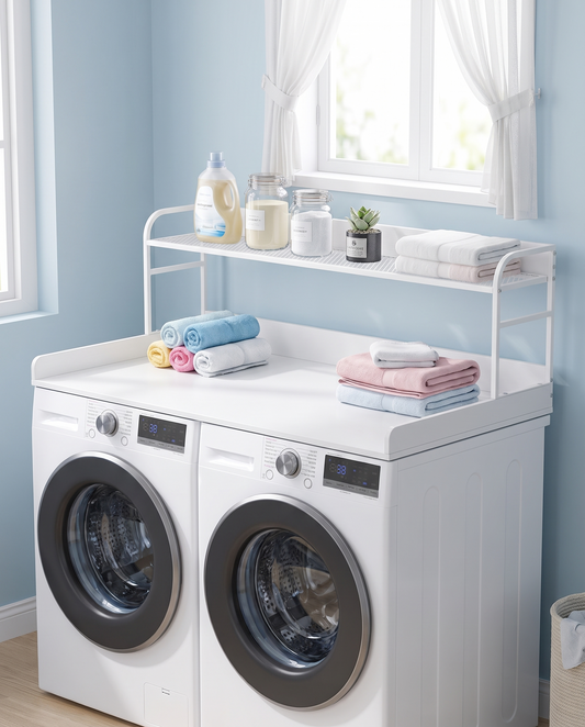 ShelfSpan Countertop, White - pastel blue laundry room with shelf
